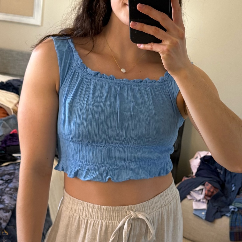 Blue Ruffle Crop Top - Picture 6 of 7